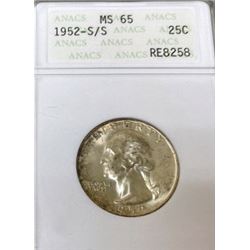 1952 S/S Key Date MS 65 Washingotn Quarter ANACS