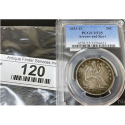 1853 o Arrows/Rays Seated Liberty 1/2 $1 VF25