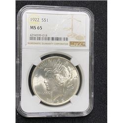 1922 MS 65 NGC Peace Silver Dollar