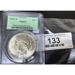 1925s MS 63 PCGS Peace Silver Dollar
