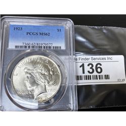 1923 MS 62 PCGS Peace Silver Dollar