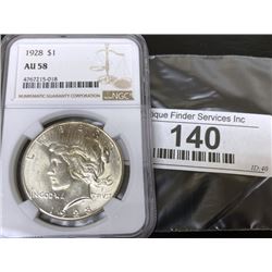 1928 AU 58 NGC Peace Silver Dollar