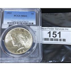 1923 MS 62 PCGS Peace Silver Dollar
