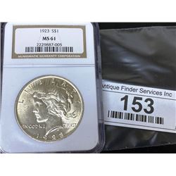 1923 MS 61 NGC Peace Silver Dollar