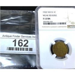1922 NO D Weak Rev. Lincoln Wheat F12 BN