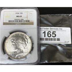 1924 MS 64 NCG Peace Silver Dollar