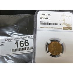 1938 D MS 66 RD NGC Lincoln Wheat Cent