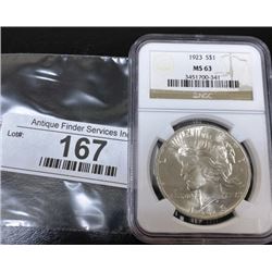 1923 MS 63 NGC Peace Silver Dollar