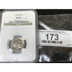 1934 D MS 64 NGC Buffalo Nickel