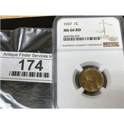 1937 MS 66 RD NGC Lincoln Wheat Cent