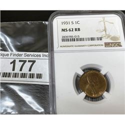 1931 s MS 62 RB NGC Lincoln Wjeat Cent