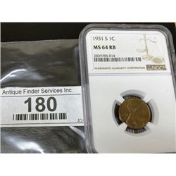 1931 s MS 64 RB NGC Lincoln Wheat Cent