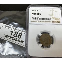 1908 s AU 58 RB NGC Lincoln Cent