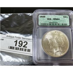 1922 MS 64 Peace Silver Dollar