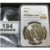 Image 1 : 1922 MS 62 Peace Silver dollar NGC Slab