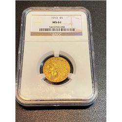 1913 MS 61 $5 Gold Indian NGC