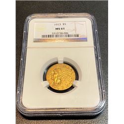 1913 $5 MS 61 NGC Gold Indian
