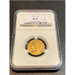 1915 $5 MS 61 NGC Gold Indian