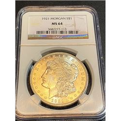 1921 MS64 NGC Morgan Silver Dollar
