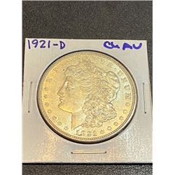 1921 D CH AU Morgan Silver Dollar
