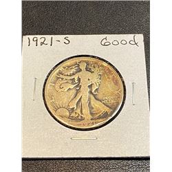 1921 S Good Walking Liberty Silver Half Dollar