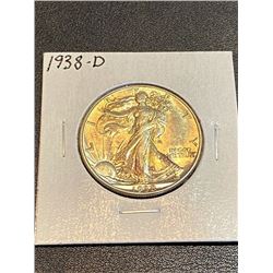 1938 D Walkin Liberty Silver Half Dollar