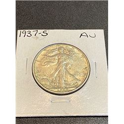 1937 S AU Walking Liberty Silver Half Dollar