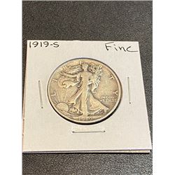 1919 S Fine Walking Liberty Silver Half Dollar