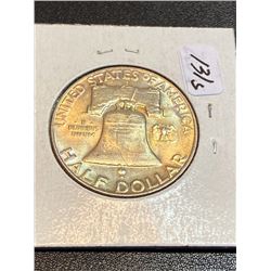 1957 D AU/BU Franklin Silver Half Dollar