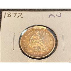 1872 Setaed Liberty DIme AU Grade