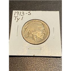 1913 S - T-1 Buffalo Nickel