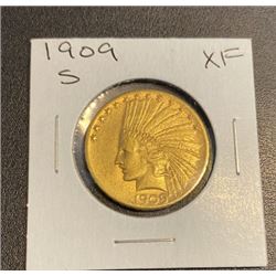 1909 s XF Grade $10 Gold Indian Coin