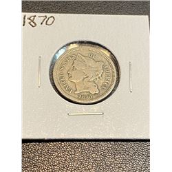 1870 III Cent Nickel Coin - XF AU Grade