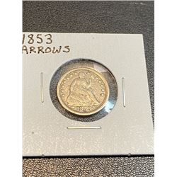 1853 W/ Arrows Seated Liberty Half Dime XF AU