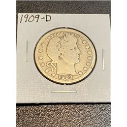 1909 D Barber Quarter VG- F Grade