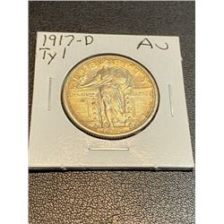 1917 D TYPE 1 AU Grade Stanidng Liberty 25c