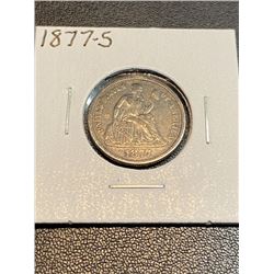 1877 S AU Grade Seated Liberty Dime