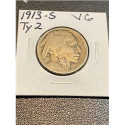 1913 S TYPE 2 VG Grade Buffalo Nickel