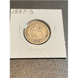 1887 S Seated Liberty Dime - XF AU Grade