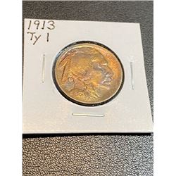 1913 Type1 Full Horn XF AU Buffalo Nickel