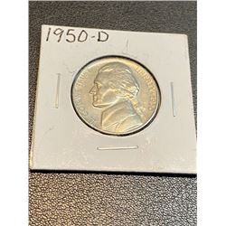 1950 D Jefferson Nickel - XF AU Grade