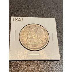 1861 Seated Liberty Quarter Dollar
