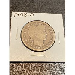 1908 O Barber Quarter Dollar