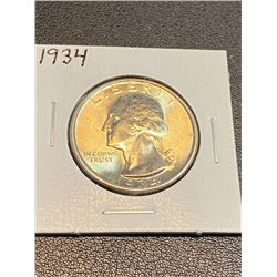 1934 Heavy Motto Washington Quarter Dollar