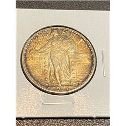 1917 D High Grade Toned Standing Liberty Quarter