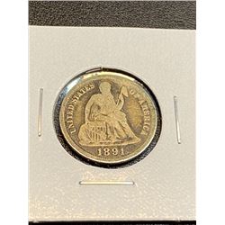 1891 o Seated Liberty Dime Full Rims