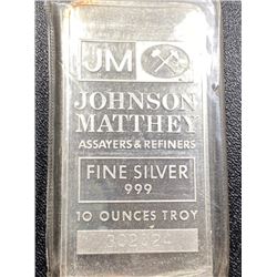 10 oz. Johnson Matthey Silver Bar