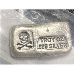 1 oz. Drop Poured Skull n Crossbone Silver Bar