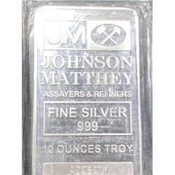 10 oz. Johnson Matthey Silver Bar