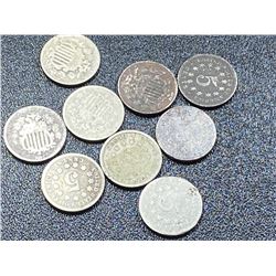 9 pcs. Type Coin Lot of Shield Nickels